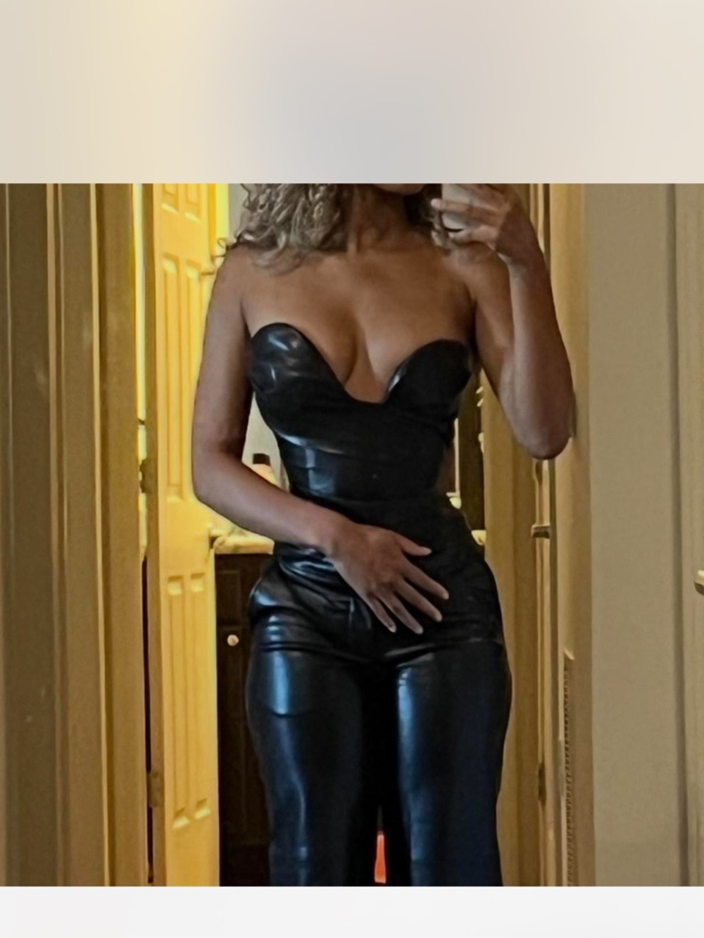 House of CB Strapless Leather Corset Top Black